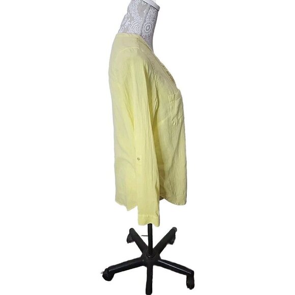 Talbots Top Yellow Gauzy Button Up Roll Tab Sleeves Lightweight Women's Medium - Picture 4 of 9